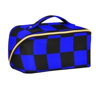 EtherSpher Buffalo Plaid Check Black Blue Designed Makeup Bag with dividers Zipper Travel Cosmetic Bag For Women Vertical Free-Standing