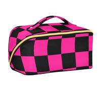 EtherSpher Buffalo Plaid Check Black Deep Pink Designed Makeup Bags with dividers Portable Hanging Travel Toiletry Bag Vertical Free-Standing