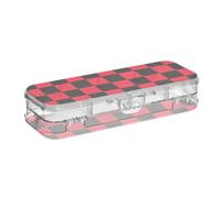 EtherSpher Buffalo Plaid Check Black Red Designed Plastic Pencil Box Clear Double Layer Boxes Pens Case For Craft Art With Snap And Lid
