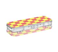 EtherSpher Buffalo Plaid Check Red Yellow Designed Plastic Pencils Box Clear Double-Deck Large Pens Case For Craft Art With Snap-Tight Lid