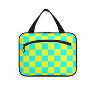 EtherSpher Buffalo Plaid Check Yellow Cyan hanging size toiletries for men with hook, designer essential kit bag for travel must cruises kit de para mujer L, buffalo plaid check yellow cyan, L