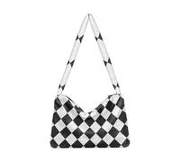 EtherSpher Buffalo Plaid White Black fluffier Plush Underarm Bag fuzzy shoulder purses for women crossbody for mothers