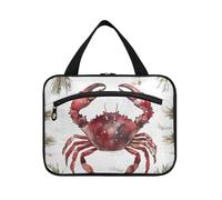 EtherSpher Burgundy Horseshoe Crab Buffalo Plaid Snowflakes Christmas hanging kit for travel with hook, designer waterproof cosmetic bags for adults travel estuche para brochas maquillaje L, Burgundy