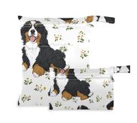 EtherSpher Cartoon Bernese Mountain Dog Dogs White zippered bags for swimmers 2 Pack wet bag for swimsuit with handles for bathing, bathing