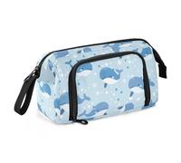 EtherSpher Cartoon Blue Whales and Bubbles School Pencil Case Large Capacity School Must Haves with Handle for Preppy High School Supplies cartuchera para lapices de nina