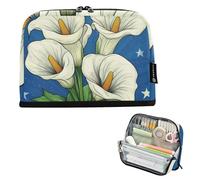 EtherSpher Cartoon Calla Lily White Pencil Organizer Case Large Capacity Makeup Pouches Expandable Stationery Pencil Case for Boys Office estuche para lapices nina