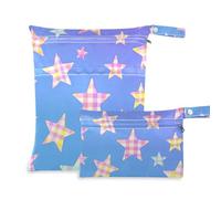 EtherSpher Cartoon Checkered Plaid Star Blue reusable waterproof bag 2 Pack travel essentials for baby with handles for pool, travel
