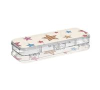 EtherSpher Cartoon Checkered Plaid Stars Designed Clear Pencil Box Double-Deck Hard Pens Case Boxes For Craft Art With Snap Lid