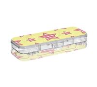 EtherSpher Cartoon Checkered Plaid Stars Yellow Designed Clear Plastic Pencil Box Double-Deck Pen Storage Containers For Stationery Supplies With Snap Lid