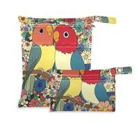 EtherSpher Cartoon Cool White Parrot Bird zippered waterproof wet bag 2 Pack diaper bag essential items with handles for daycare, beach