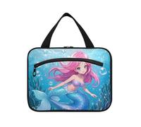 EtherSpher Cartoon Cute Blue Mermaid hanging toiletry bag travel with hook, designer cute toiletry organizer for travel make up gym estuche para brochas maquillaje L, Cartoon cute blue mermaid, L