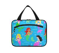 EtherSpher Cartoon Cute Color Mermaid hanging toiletry travel bag for women with hook, designer chic waterproof toiletry bag for men camping bolso para maquillaje L, Cartoon cute color mermaid, L