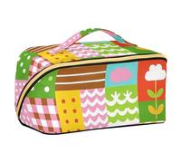 EtherSpher Cartoon Cute Colorful Plaid Designed Makeup Bags with dividers Essentials Large Make Up Bag with Compartments & Handle