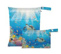 EtherSpher Cartoon Cute Colorful Sea Turtle World reusable bag for travel 2 Pack wet bag for swimsuit with handles for bathing, bathing