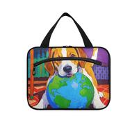 EtherSpher Cartoon Cute Dog That Eats Earth hanging travel toiletry bag with hook, designer fashion tote bag for travel accessories for women camping bolso para maquillaje de mujer L, Cartoon cute dog
