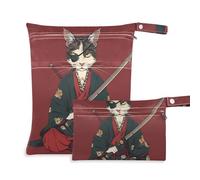 EtherSpher Cartoon Cute Japanese Cat Samurai reusable bag for swimming 2 Pack travel essentials for baby with handles for pool, baby diapers