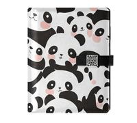 EtherSpher Cartoon Cute Pandas White Black leather lined spiral notebook delicate college ruled spiral for working 6.7x9.2