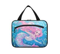 EtherSpher Cartoon Cute Pink Mermaid hanging travel cosmetic bags for women with hook, designer fashion makeup bag for ladies gym bolsas para maquillaje de mujer L, Cartoon cute pink mermaid, L