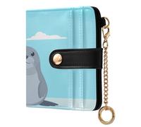 EtherSpher Cartoon Cute Seal Grey Convenient Ladies Slim Foldable Wallet Minimalist PU Leather Wallet for Women
