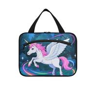EtherSpher Cartoon Cute White Rainbow unicorns hanging mens toiletry bag with hook, designer compact shaving bag for men for travel essentials for women trip bolso para maquillaje L, Cartoon cute