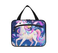 EtherSpher Cartoon Cute White Rainbow unicorns hanging toiletry bag for women with hook, designer accessories toiletry organizer for womens trip estuche de maquillaje para mujer L, Cartoon cute white