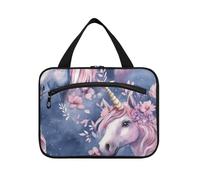 EtherSpher Cartoon Cute White unicorns hanging makeup bag with compartments with hook, designer foldable makeup bag for mom trip bolsa para guardar maquillaje L, Cartoon cute white unicorns, L
