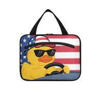 EtherSpher Cartoon Cute Yellow Duck 4th Of July Independence Day hanging mens travel bag with hook, designer cute cosmetic bags for travelers cruises kit de para mujer L, Cartoon cute yellow duck 4th