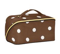 EtherSpher Cartoon Dot Brown Designed Cosmetics Bag with dividers Lightweight Toiletry Bag For Women Vertical Free-Standing