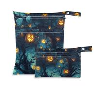 EtherSpher Cartoon Evil Yellow Halloween Pumpkin mess-proof water proof bags 2 Pack travel essentials for babies with handles for baby diapers, baby diapers