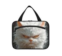 EtherSpher Cartoon Funny Turkish Angora Cats Anger hanging makeup travel bag with hook, designer necessities hanging toiletry bags for women must traveling bolso para maquillaje L, cartoon funny