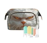 EtherSpher Cartoon Funny Turkish Angora Cats Anger Makeup Bags Waterproof Make Up Bags For Women Women Coin Purse for Travel Accessories, cartoon funny Turkish Angora cats anger, One Size