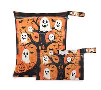 EtherSpher Cartoon Funny Yellow Pumpkin Halloween reusable bags for swimsuits 2 Pack travel essentials for flying with handles for baby diapers, beach