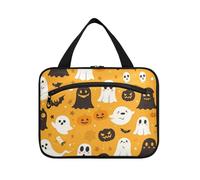 EtherSpher Cartoon Ghosts Pumpkin Skeletons Bats Orange Web hanging travel toiletry bag for men with hook, designer chic shave kit for dad toilet bolsa para guardar maquillaje L, cartoon Ghosts
