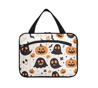 EtherSpher Cartoon Ghosts Pumpkin Skeletons White hanging travel toiletry bag for women with hook, designer fashion cosmetic organizer for essentials for women hotel bolso de mano para hombre L