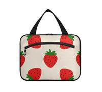 EtherSpher Cartoon Red Strawberry hanging mens travel bag with hook, designer compact bags for men for travel must haves toilet bolsos para hombre L, Cartoon red strawberry, L