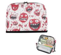 EtherSpher Cartoon Scary Monster Red and White Pencil Case Bag Large Capacity Pen Case Cosmetic Expandable Stationery Pencil Case for Preppy High School Supplies estuche de lápices para ninos
