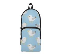 EtherSpher Cartoon Seagull Blue Nylon 3 Compartments Pen Pencil Bag Big Capacity Pencil Case for Teen Stationery pouching for Student Office 1600ml