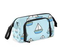 EtherSpher Cartoon Ship Boat Blue Pencil Case Large Capacity Pencil Case School with Handle for Student Travel caja para guardar lapices