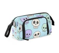 EtherSpher Cartoon Skull Blue Pen Case Large Capacity Compartment Pencil Case with Slot for Teacher Preppy School caja para lapices