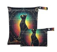 EtherSpher Cartoon Tarot Astrology Black Cat zippered baby diaper bag 2 Pack travel essentials for babies with handles for yoga, bathing