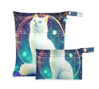 EtherSpher Cartoon Tarot Astrology White Cat waterproof waterproof bag 2 Pack travel essentials for flying with handles for gym, baby diapers