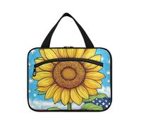 EtherSpher Cartoon Yellow Sunflower 4th Of July Independence Day hanging size toiletries for men with hook, designer unisex waterproof toiletry bag for women travel toilet bolsos para hombre L