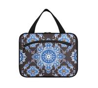 EtherSpher Charming Blue on Brown Floral hanging bag for men with hook, designer portable makeup case for travel make up vacation bolsos para hombre L, charming blue on brown floral, L