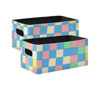 EtherSpher Checkered Plain Blue Green Beige collapsable Felt durables fabric storage cubes for shoe square durables fabric storage cubes