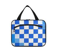 EtherSpher Checkered Plain Blue White hanging large cosmetic bags for women with hook, designer essential hanging toiletry bag for men travel envase para perfume de L, checkered plain blue white, L