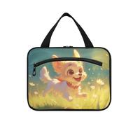 EtherSpher Chibi-style Cartoon Cute White Dog hanging travel toiletry bag for men with hook, designer waterproof cosmetic bags for dad vacation bolso de mano para hombre L, Chibi-style cartoon cute