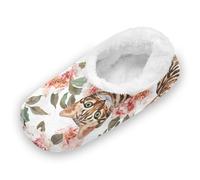 EtherSpher Chic Bengal Cats White Anti-Slip Rubber Sole Slipper for Women and Men Coral Fleece Spa Hotel Guest Slippers for