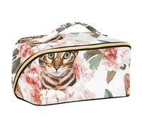 EtherSpher Chic Bengal Cats White Designed Toiletry Bag with dividers Portable Travel Bags For Women with Compartments & Handle