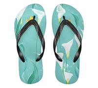 EtherSpher Chic Calla Lily Turquoise Flowers rubber flip flops for men lightweight sandals flip for Outdoor Swimming, Hiking,