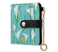 EtherSpher Chic Calla Lily Turquoise Flowers Waterproof Ladies Premium Foldable Wallet PU Leather Card Wallet for Women